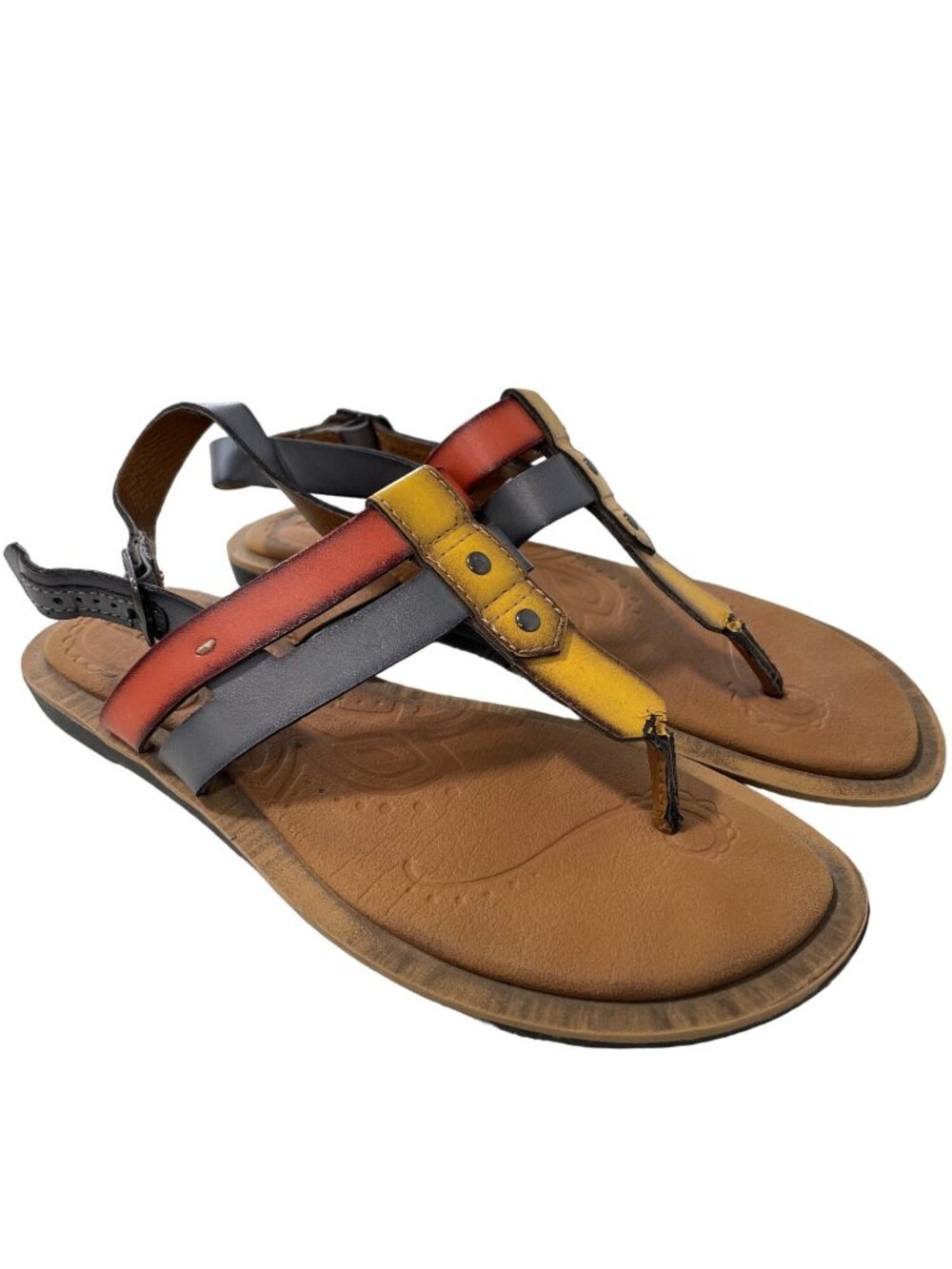 Clarks Thong Sandals Size 6 Strappy Multicolor Faux Leather Summer Beach Hippie